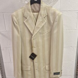 Boys  Cream Striped 3 Piece Suit